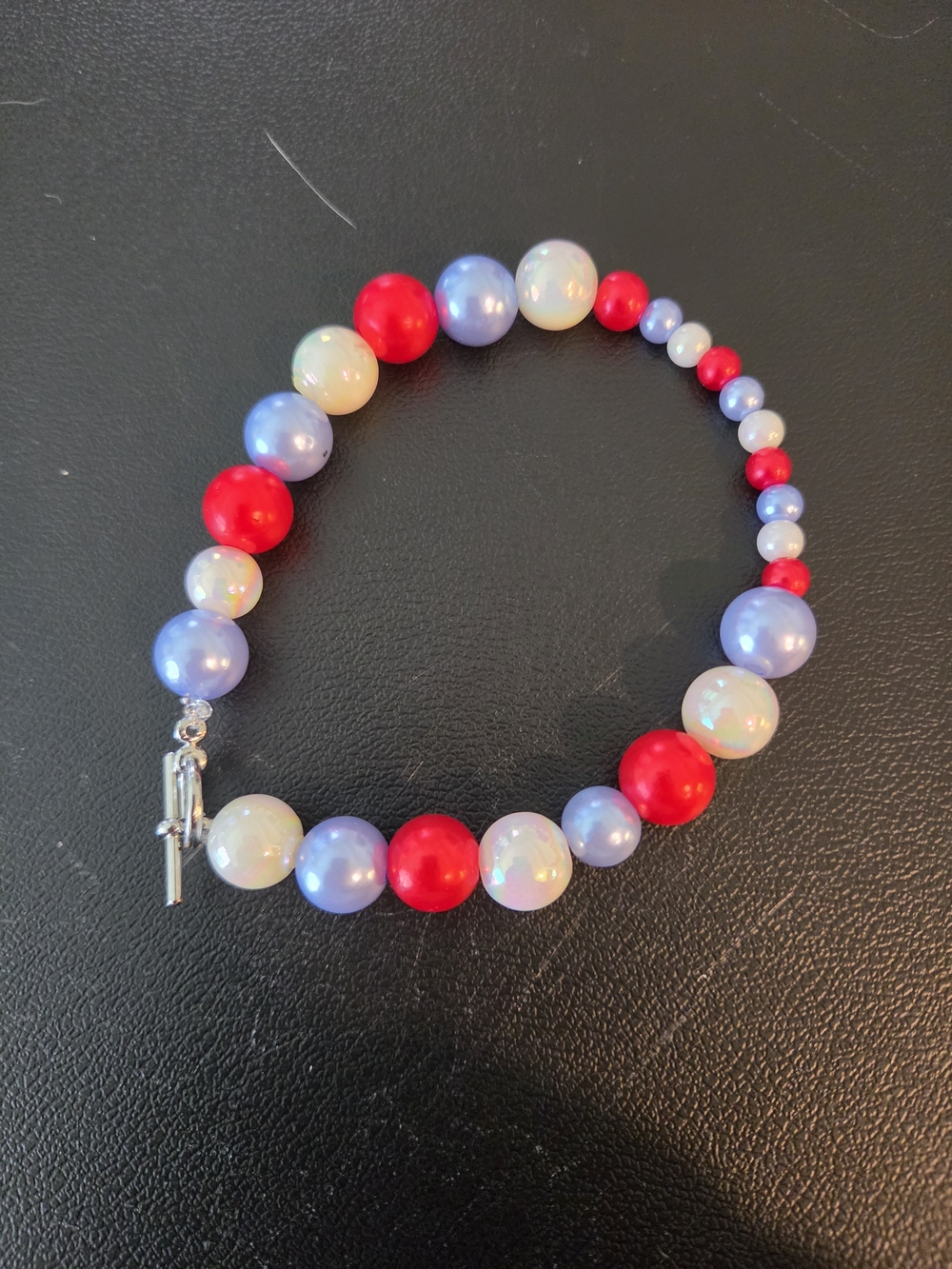 Multicolor Beaded Bracelet - Red, Lavender & Opal Beads